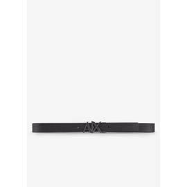 A|X Armani Exchange Men's Leather Logo Hinge Belt, Black/Phantom, 28