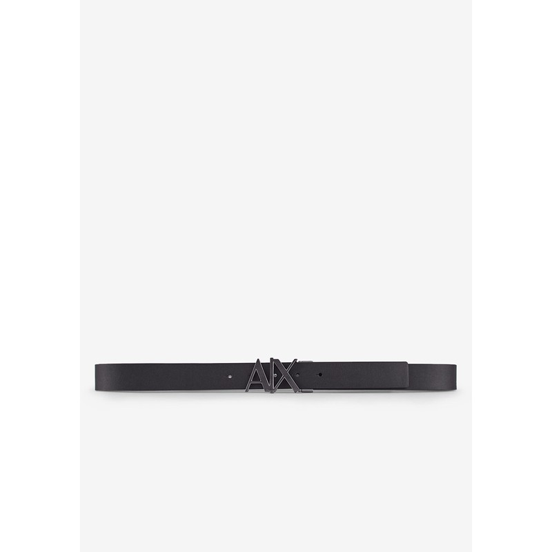 A|X Armani Exchange Men's Leather Logo Hinge Belt, Black/Phantom, 28
