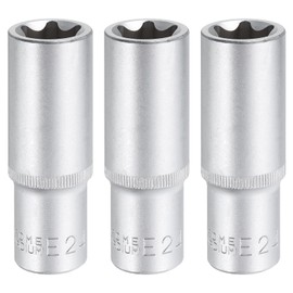 HARFINGTON 3pcs E-Torx Socket 1/2" Drive E24 External Torx Deep Socket CR-V 6 Point Spline Socket External Torque Star Female Bit Socket for Auto Repairs Home Maintenance DIY Hand-Making