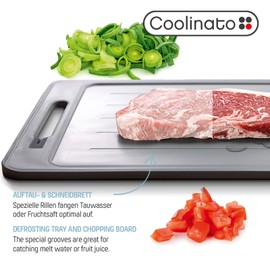 Coolinato 2 in 1 Chopping Board and Defrosting Plate, Defrosting Board with Aluminium Core, Plastic Chopping Board with Juice Channel 36.5 x 25 cm