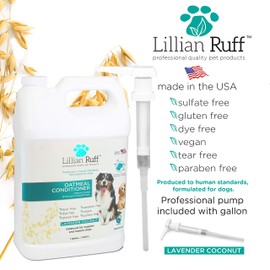 Lillian Ruff Dog Oatmeal Conditioner - Safe for Cats - Lavender Coconut Scent for Itchy Dry Skin with Aloe - Soothe Skin Irritation and Relieve itching (Gallon)