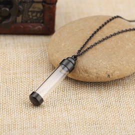 JSDDE Jewellery Set of 2 Memorial Pendant Necklaces with Locket for Ash, Hair, Flowers, with 61-cm Chain, Stainless Steel, Black