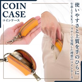[ATELIER WEISS] Genuine Leather Coin Case & Key Holder, Coin Purse with Carabiner that fits in the palm of your hand, YKK Zipper, Camel, Camel