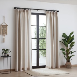 Zeerobee Curtain Rods for Windows 48 to 84, 1 Inch Industrial Wrap Around Black Curtain Rod, Indoor/Outdoor Room Divider Adjustable Drapery Pole, 48"-86"