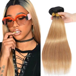 1B27 Bundle Ombre Straight Human Hair Bundles 24 26 28 Inch Two Tone Peruvian Black and Honey Blonde Bundles Human Hair Ombre Blonde Bundle