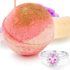 Bauble Bomb's Frosted Cranberry Bliss Jewelry Surprise Deluxe X Large 9 oz Bath Bomb Fizzies Made in USA, Cruelty Free! Ring Size 07