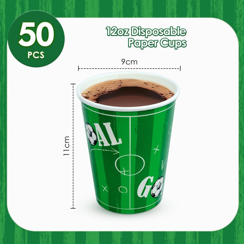BFB Football Paper Cups Disposable 12oz Pack of 50 Party
