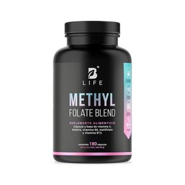 Metil Folato. 180 Cpsulas. Apoyo Durante el Embarazo y Claridad Mental. 500 mg por Cpsula. Adicionado con Betana, B6, B12 y Vitamina C. Ingredientes  