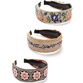 Yinminez Wide Headband for Women Assorted Colorful Set Bohemian Style No Slip Cloth Hair Bands, Pack of 3 (SET A)