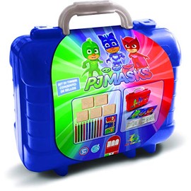 Multiprint Tashe Travel Set Pj Mask, Made in Italy, Malbucher, mit Puzzles und Buntstifte, Stempelset Kinder, in Holz und Naturkautschuk, Ungiftige Waschbare Tinte, Geschenkidee, Art.42954