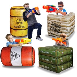 NINOSTAR Premium Package 4 Combat Battlefield Inflatables, Compatible with Nerf, Laser tag, Water Gun for Boys Birthday Party Activities and Decoration