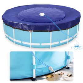 18 Ft Pool Covers for Above Ground Pools with Automatic Siphon Drain, Extra Thick Heavy-Duty Round Winter Pool Cover, Stop Waterlogging, 2-in-1 Tear-Proof UV-Resistant Pool Tarps with Pulley and Cab