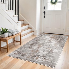 Washable 3x5 Entryway Rug – Non-Slip Small Throw Rug for Kitchen, Bedroom, Living Room | Soft Low-Pile Stain-Resistant Modern Neutral Accent Rug with Rubber Backing Beige/Grey/Brown