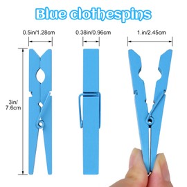 Phinus 72 Pcs Colorful Wooden Clothes Pins, 2.9 Inch Clothes Pins for Baby Shower Games, Hanging Clothes, Pictures, Photos, Classroom, Crafts, Decoration, Colorful Clothespins Heavy Duty (Blue)