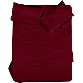ROYALE LINENS 4 Piece Cal King Sheets Set - Soft Brushed 1800 Microfiber - 1 Fitted, 1 Flat Sheet, 2 Pillow Cases - Wrinkle Free & Fade Resistant - Hotel Luxury Bed Sheets (Burgundy, Cal King)