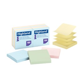 Highland Pop-up Sticky Notes, 3 x 3 Inches, Assorted Pastel Colors, 12 Pack (6549-PUA)