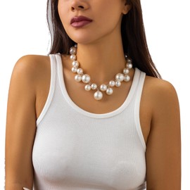 Pearl Necklace for Women Big Pearl Choker Necklace Chunky Faux Pearl Necklaces Statement Necklaces Exaggerated Large Pearl Necklace Wedding Party Jewelry, Large, Metal, No Gemstone