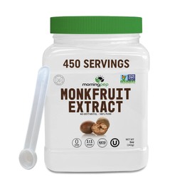 Morning Pep 100% Pure Monk Fruit extract sweetener, No Erythritol, Monkfruit Extract Powder, NON-GMO Project Verified, Keto Certified, OU kosher, No Fillers Zero Calories | Over 450 Servings | 5 oz