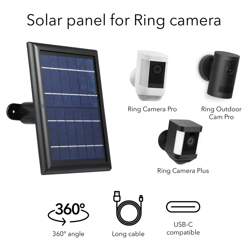 Wasserstein Solar Panel Compatible with Ring Spotlight Cam/Plus/Pro Battery, Stick