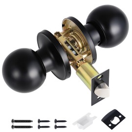 Faankiton Matte Door Handle, Internal Door Knob Set, Passage Door Knob for Interior Doors, Passage Keyless Door Lock Set Stainless Steel Interior Door Knob, 1 Pack (Passage Door Lock, Black)