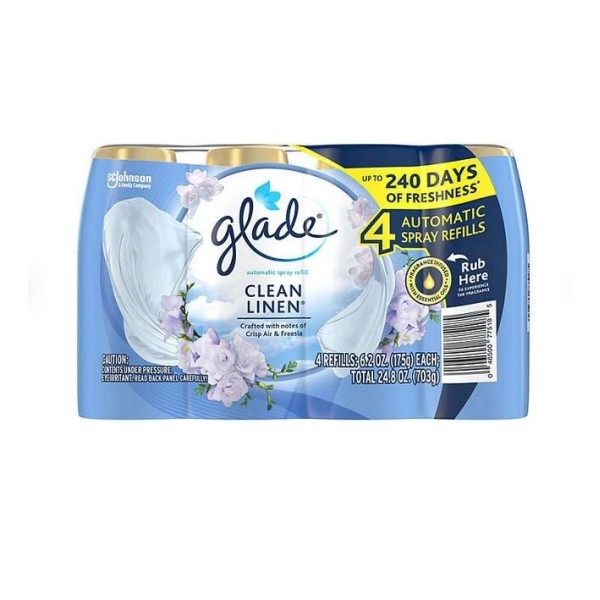 Glade Automatic Spray Air Freshener Refills, Clean Linen, 4 ct