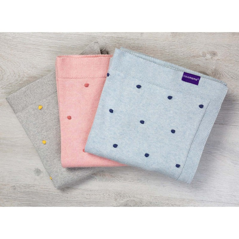 Clevamama Knitted Pom Pom Baby Blanket, Soft Organic Cotton Newborn