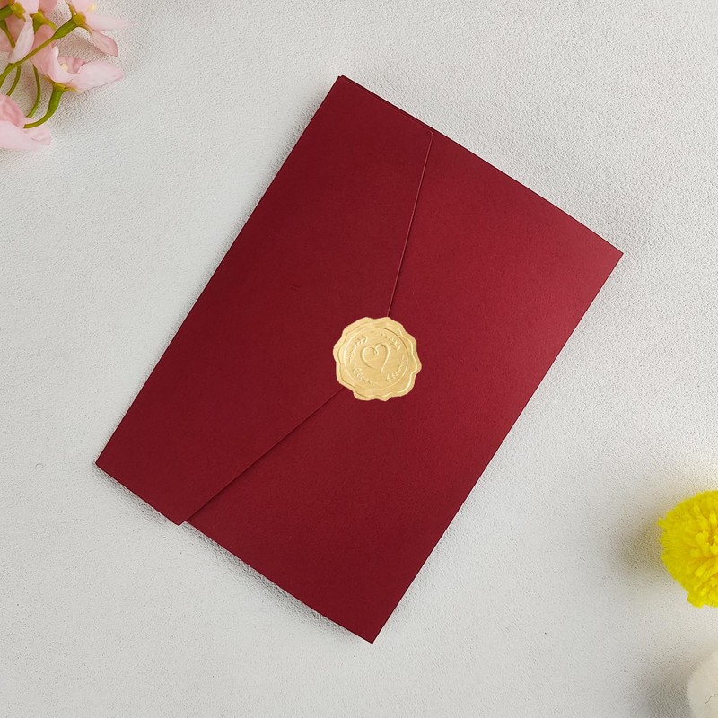 20 PCS Burgundy Tri-fold Laser Cut Wedding Invitation Pockets for