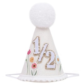 WUTKYAX Wildflowers Half Birthday Hat - Girls Hats and Decorations, Our Little Flowers 1/2 Crown, Flower Crown, Party Hat Outfit for Girls/Boys