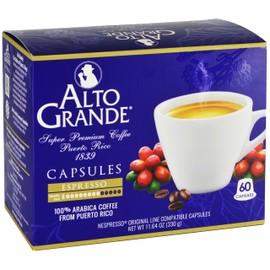 Alto Grande Super Premium Coffee Single Serve Capsules for Nespresso Machines, 100 Percent Arabica Coffee From Puerto Rico (Espresso, 60 Count)