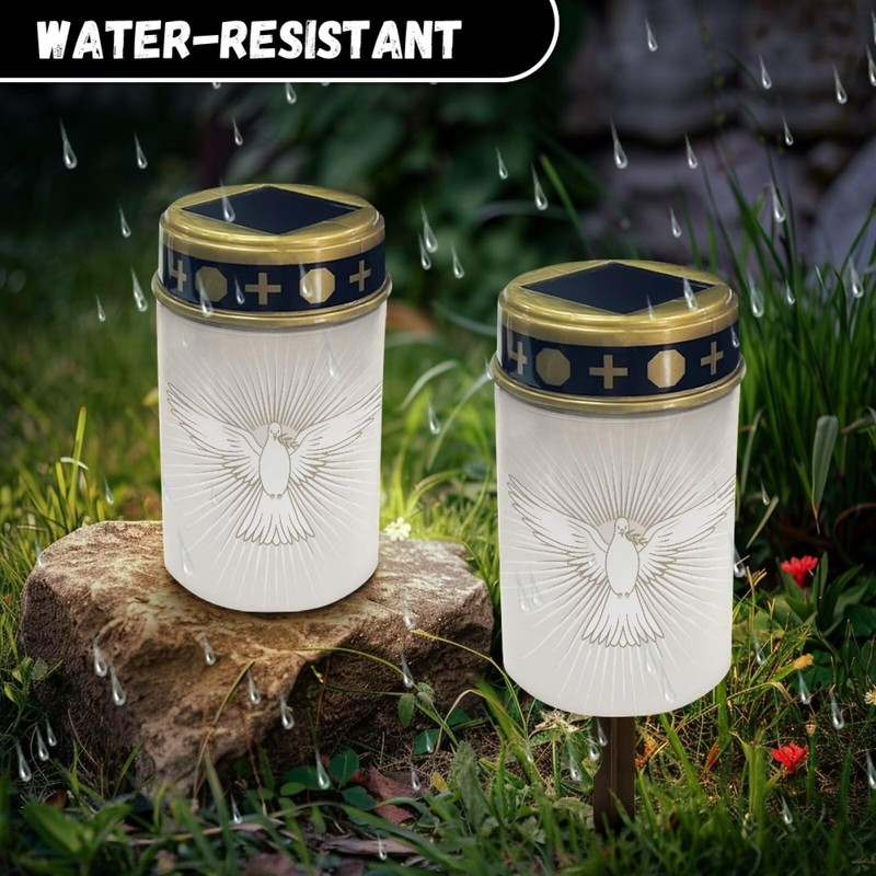 Uorisanigo Golden Cross and Peace Dove Solar Memorial Lights for