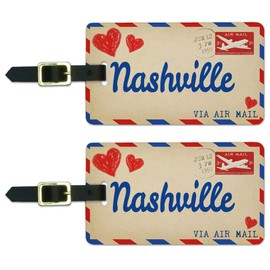 Graphics & More Air Mail Postcard Love for Nashville Luggage Suitcase Carry-on Id Tags, White