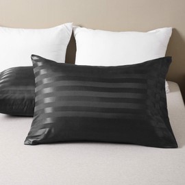Damier Set of 2 Satin Cushion Covers 40 x 80 cm Black Smooth Shiny High-Quality Silky Microfibre Cushion Cover Protects Hair and Skin