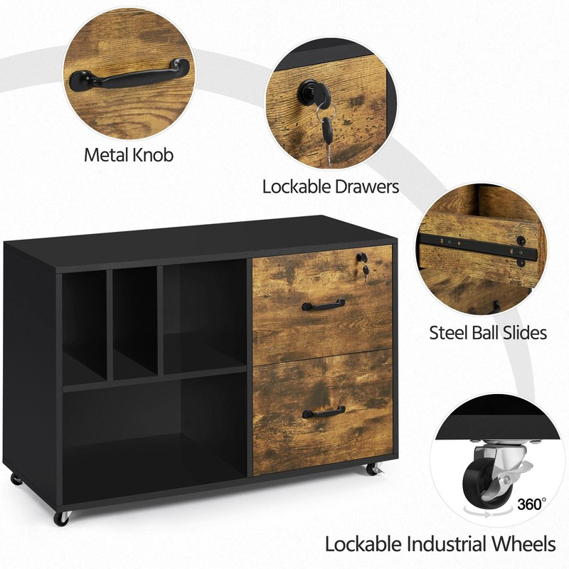 Yaheetech File Cabinets Large Rolling Filing Cabinet Printer Stand on