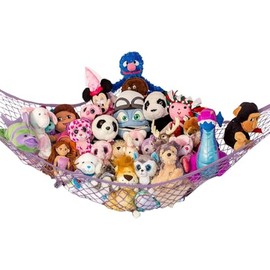 Lilly's Love Large Stuffed Animal Hammock | Corner Hanging Organizer, Stuffed Animal Storage | Easy to Hang Plushie Net w/Included Anchors & Hooks | Cute Room & Bedroom Decor (Pastel Purple)