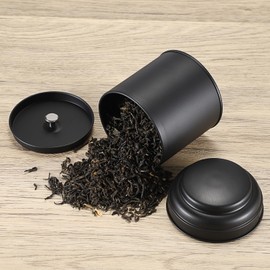 SUMTree 6 Pieces Tea Canisters for Loose Tea, Black Storage Jars Set, Metal Kitchen Tins with Airtight Double Lids, Stackable Food Containers, Round, Small Tins for Spices, Herbal Tea, Sugar, Coffee