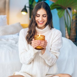 AurassenseECSL Wood Wick Soy Wax Candle - 19.4oz/550g, Long-Lasting Scented Candle for Sleep & Relaxation, Multi-Color Glass Decorative Jar, Gift for Women (Oud & Sandalwood)