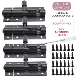 Joyangy 2 Inch Black Slide Barrel Bolt Latch, Aluminum Alloy Slide Door Latch Lock, Heavy Duty Gate Sliding Bolt Latch Lock for Home Yard Garden Door Security, with Screws, 4pcs