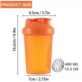 KANGSIT Protein Shaker Bottle 400ml with Stainless Steel Mixing Ball, BPA- and DEHP- free, Leakproof Flip On Lid, Odourless, Temperature Safe, Dishwasher Safe