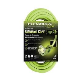 Flexzilla Pro Extension Cord, 14/3 AWG SJTW, 25 ft., Lighted Plug, Indoor/Outdoor, ZillaGreen - FZ512725