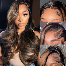 KeaBalo Ombre Lace Front Wig Human Hair 1B/30 Highlight Body Wave Lace Front Wigs Human Hair Pre Plucked 13x4 Hd Lace Frontal Colored Glueless Wigs Human Hair 180% Density 28Inch