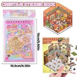 lomdung 10 Sets 3D House Stickers, Miniature House Stickers 3D with Tweezers, DIY Cozy Little Home House Scene Sticker Book, Fun DIY Stickers Scene, Relief Stress for Adults and Children