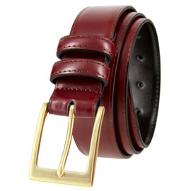 Men's Belt Classic Genuine Leather Smooth Dress Belt 1-3/8"(35mm) Wide (Gold Buckle-Burgundy, 36)