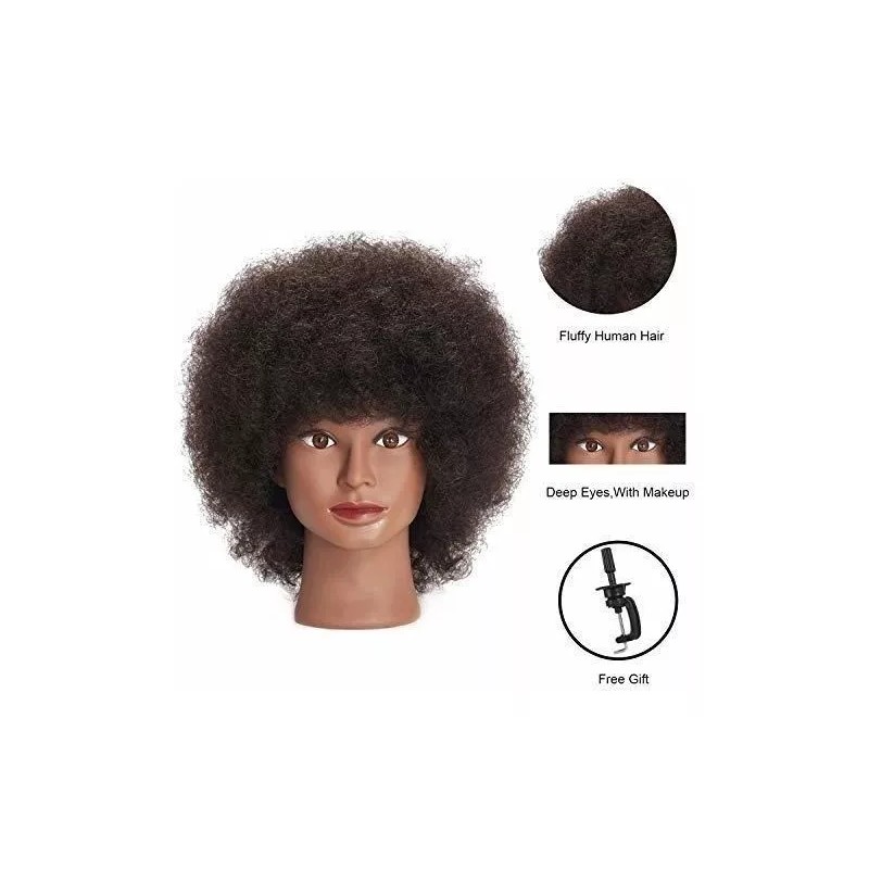 Training Head Cabeza De Maniqui Entrenamiento Cabello Natural Negro 25.4cm