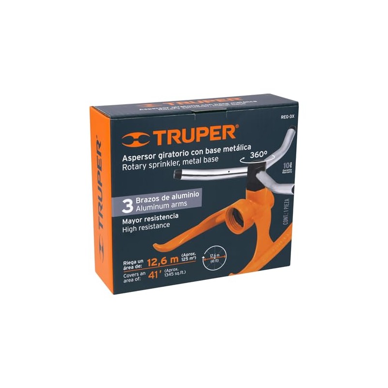 Truper REG-3X, Regadera giratoria con 3 brazos color natural