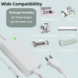 HCHNH Replacement for Cricut Explore Air 2 Power Cord 18V White AC DC Power Adapter Compatible with Cricut Explore Air 2/Maker/Expression 2/Explore/Explore Air/Explore One