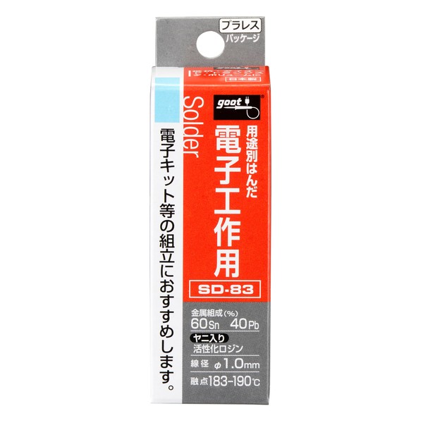 goot SD-83 Lead Solder for Electronic Crafts, 0.04 inch (1.0 mm), 60% Tin, 40% Lead, Yarn Included, Made in Japan