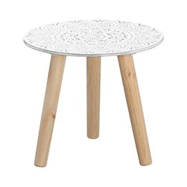 Spetebo Small Side Table 30 x 30 cm White / Natural with Decoration Wooden Table Coffee Table Sofa Table Flower Stool