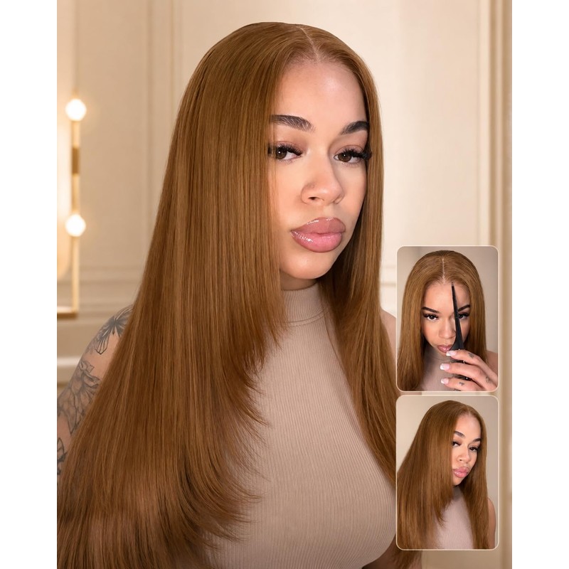 26 Inch Chestnut Brown Layered Cut Straight Glueless Wear Go