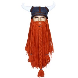 LUTICELI Beard Hats Funny Beanie Hat Handmade Knit Wig Hat Beard Facemask, Orange, One Size