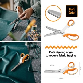 Fiskars 24cm Pinking Shears – High Grade Stainless Steel Blades, Shears for Sewing & Fabric, Softgrip™ Handles